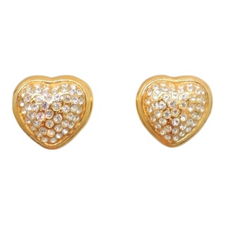Vintage Signed Bijoux Cascio Made in Italy Pave Heart Clip Earrings - 2 Pieces For Sale