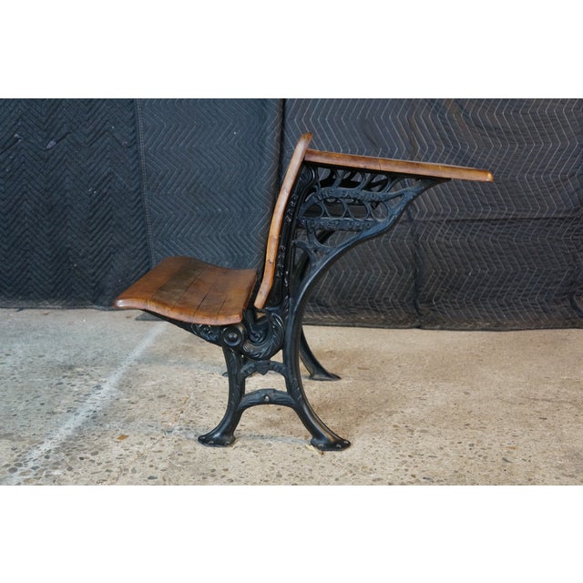 Wood Antique Victorian 1880s "Fashion" Cast Iron & Maple School Desk Sidney Ohio For Sale - Image 7 of 18