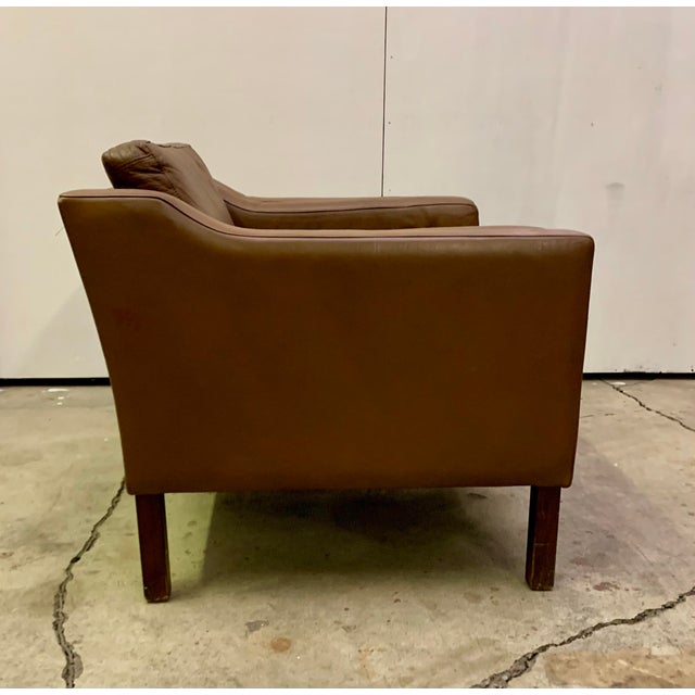 1970s 1970s Danish Modern Brown Leather Arm Chair in the Style of Børge Mogensen For Sale - Image 5 of 9