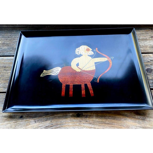 Mid-Century Modern Zodiac Archer | Sagittarius Centaur Tray Vintage Couroc of Monterey | Mid-Century California Art For Sale - Image 3 of 14