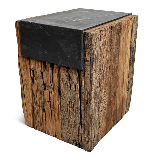 Rustic Wood & Slate Side End Table For Sale - Image 9 of 9