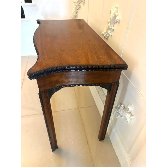 Wood Antique Georgian Chippendale Mahogany Serpentine Console Card Table, 1770s For Sale - Image 7 of 12