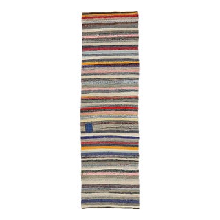 Mid 20th Century Colorful Striped Vintage Rag Runner For Sale