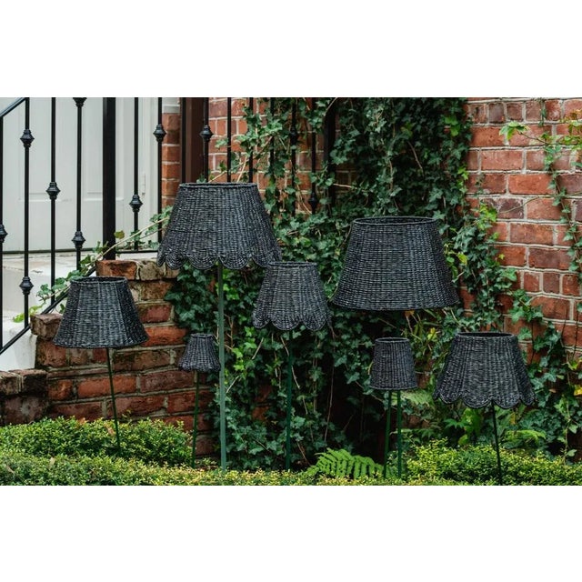 Handwoven beautifully dyed black seagrass lampshade with signature Maison Maison scallops along the bottom and harp...
