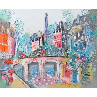 Paris Bridge With Eiffel Tower I, Charles Cobelle Acrylic on Canvas Painting For Sale