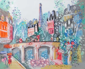 Paris Bridge With Eiffel Tower I, Charles Cobelle Acrylic on Canvas Painting