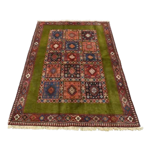 Yalameh Rug 4'10'' X 6'8'' Green Wool Vintage Tribal Hand-Knotted Carpet