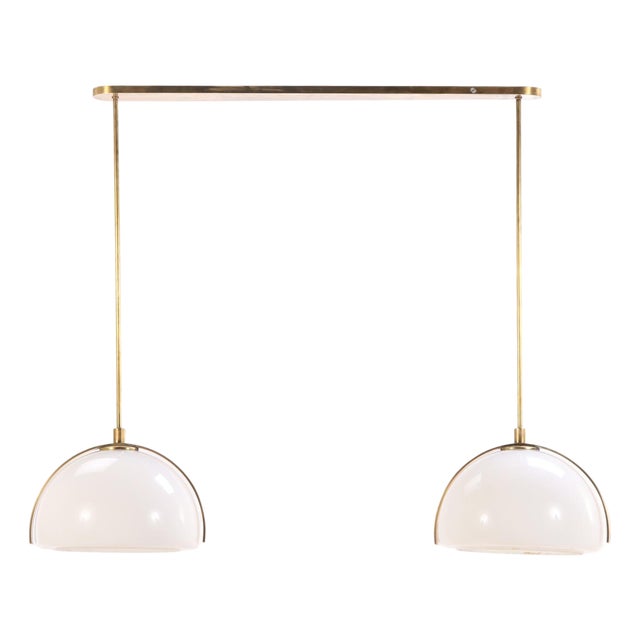 Brass and White Glass Dual-Pendant Light, C. 1960 For Sale