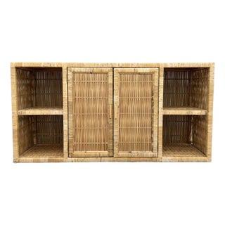 Vintage Boho Chic Blonde Wicker Credenza For Sale
