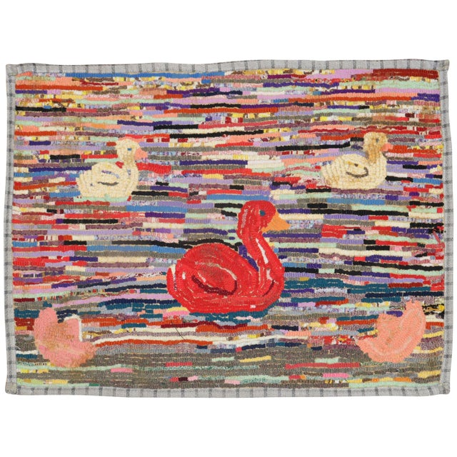 Textile Mid 20th Century American Hooked Duck Rug - 2' x 2'8" For Sale - Image 7 of 18