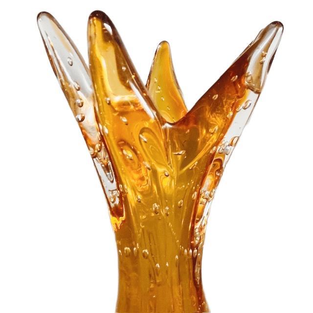 Vintage Amber Bullicante Murano Glass Vase attributed to Archimede Seguso, 1970s For Sale - Image 3 of 9