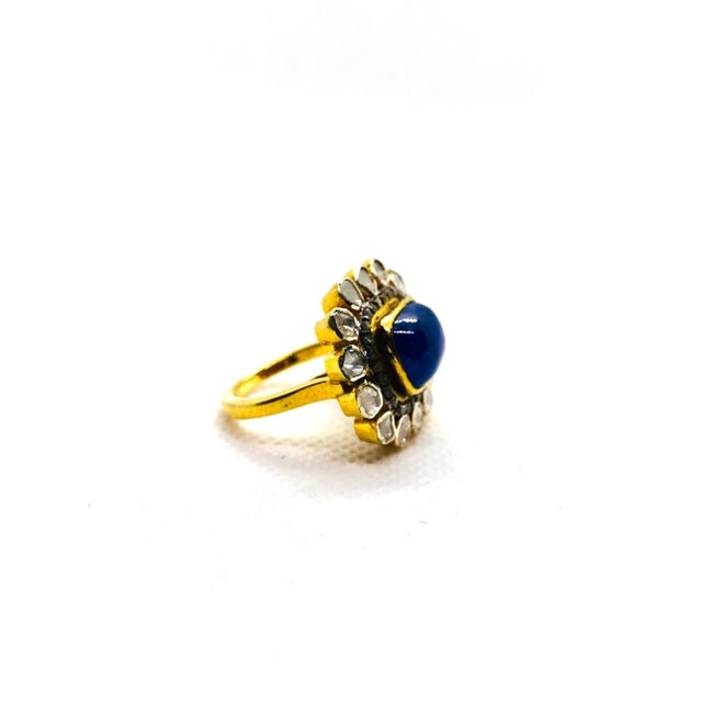 Bochic “Orient” Vintage Rose Cut Diamond & Tanzanite Ring Set 18K Gold & Silver For Sale - Image 4 of 11