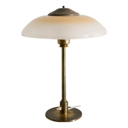 Danish Mid-Century Brass & Opaline Glass Table Desk Lamp by Fog & Mørup Denmark, 1950s For Sale