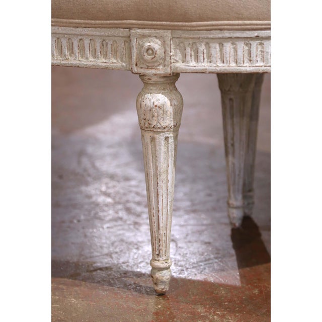 Pair of 19th Century Louis XVI Painted Upholstered Benches With Rounded Corners For Sale - Image 9 of 11