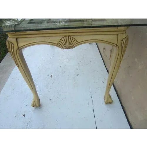 1980s Thomasville Chippendale Style Ball and Claw Wood Dining Room Table with Glass Top For Sale - Image 9 of 13