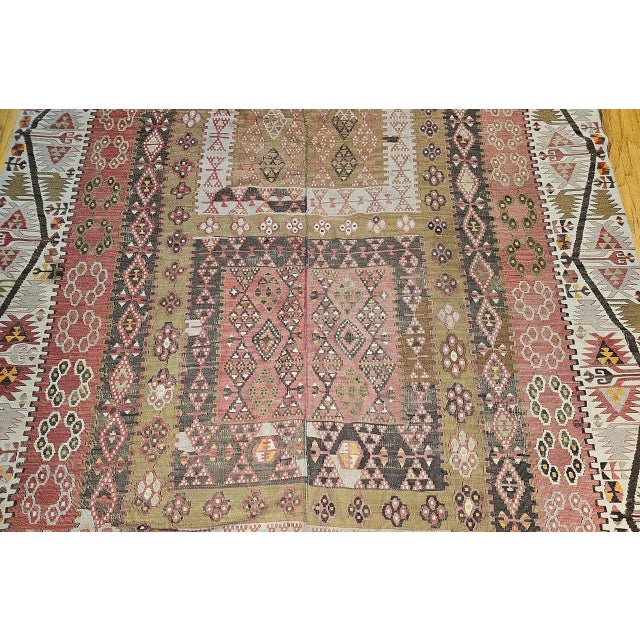 Vintage Anatolian Turkish Kilim Gallery Rug, Flat-Woven Geometric Pattern, Brick Red & Ivory, 6x14 For Sale - Image 10 of 15