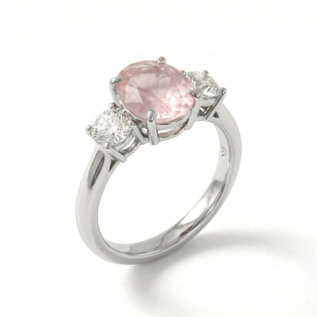 Not Yet Made - Made To Order Rose Quartz Engagement Ring, Pink Gemstone Bridal Ring Us 7 For Sale - Image 5 of 5