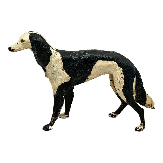 Rare & Large Size Model Antique American Cast Iron Russian Wolfhound / Borzoi Dog Doorstop 10.5 Inch Tall X 15 Inches Long For Sale