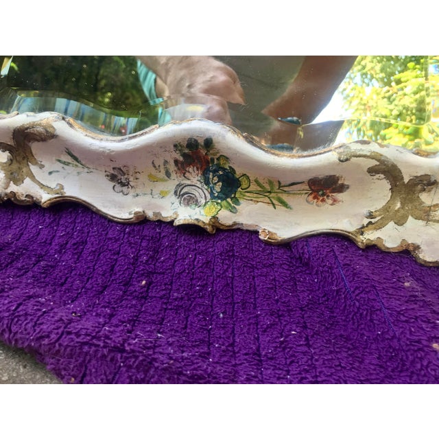 Antique Hand Carved and Painted Mirror with Beveled Plate