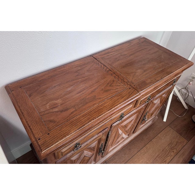 1980s European-Farmhouse Solid Oak Sideboard Bar Cabinet For Sale - Image 9 of 10