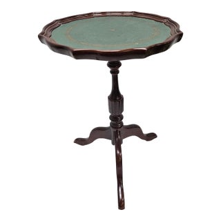 Late 20th Century Mahogany and Tooled Leather Top Tripod Floor Candle Stand For Sale