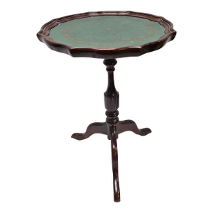 Late 20th Century Mahogany and Tooled Leather Top Tripod Floor Candle Stand