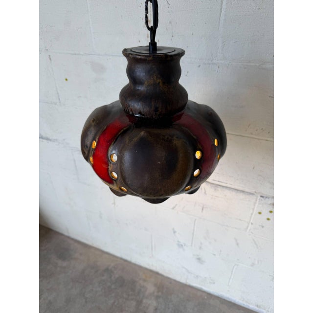 Ceramic Pendant Light Fixture Glazed Studio Pottery Ceiling Lamp Mid-Century Modern 1970s For Sale - Image 9 of 10