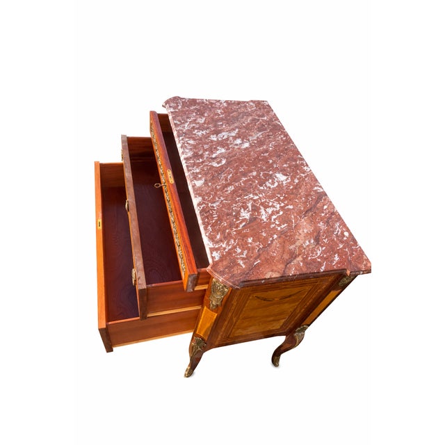 Mid-Century Modern Swedish Gustavian Style Marquetry Commode with Marble Top, 1940s For Sale - Image 6 of 7