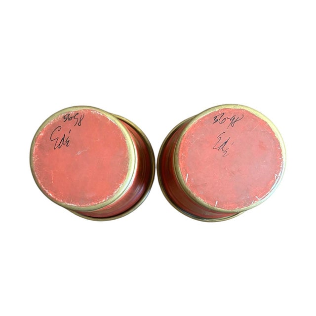 Vintage French Tole Chinoiserie Gilt & Orange Cache Pot / Jardinere / Planter, a Pair For Sale - Image 9 of 10