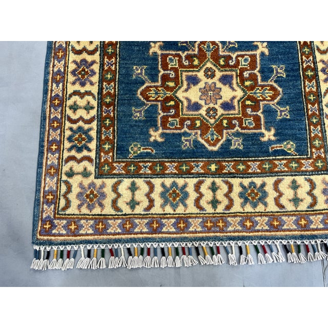 Blue and Beige Kazak-Style Wool Runner Rug, Natural Dyes, 2'8" X 9'9" For Sale - Image 13 of 14