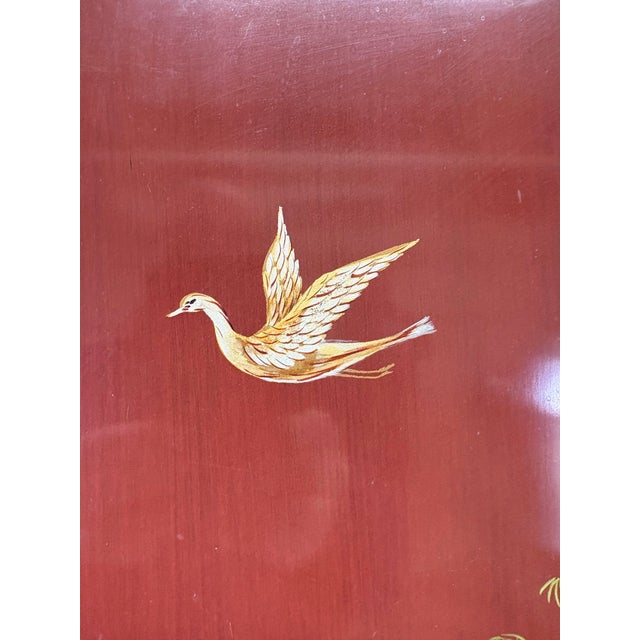 Red Mid-Century Vintage Hand Painted Cinnabar Chinoiserie Cabinet For Sale - Image 8 of 12
