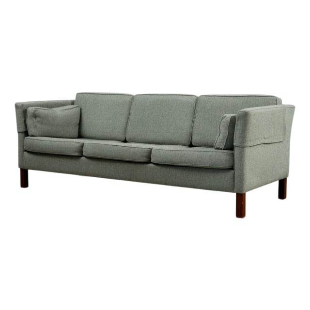 Mid-Century Cherry Wood Three-Seater Sofa For Sale