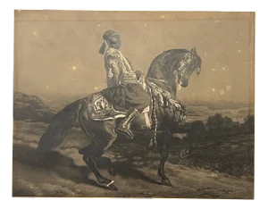 Charles Bargue after Alfred De Dreux, Horse, 1859, Pencil Drawing on Lithograph