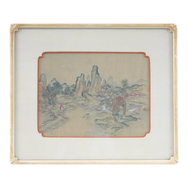 Original Antique Asian Painting on Silk Vintage For Sale