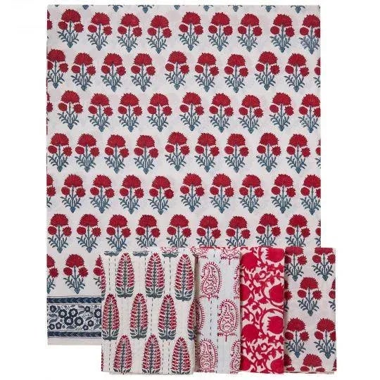 Indian Hana Queen Red/Teal Fitted Sheet For Sale - Image 3 of 6