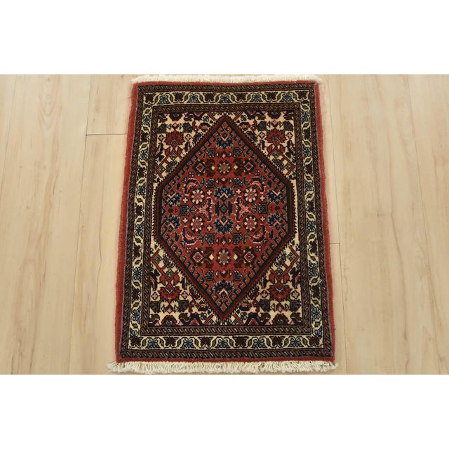 Farmhouse Fine Bidjar Rug 1’5” X 2′ Red Wool Vintage Traditional Hand-Knotted Carpet For Sale - Image 3 of 6