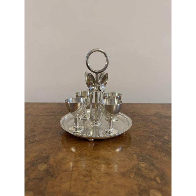 1900 - 1909 Edwardian Silver Plated Egg Cruet Set, 1900s, Set of 4 For Sale - Image 5 of 5