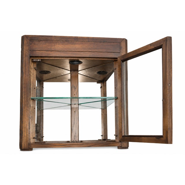 Mid-Century Modern 1970s Campaign Vintage Henredon Lighted Oak Corner Display Cabinet With Glass Door For Sale - Image 3 of 12