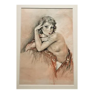 1928 Nude -French Lithograph by Edouard Chimot, Matted