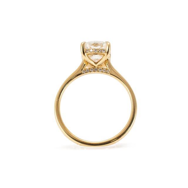 Early 21st Century 14k Yellow Gold 2.86ct Cushion Cut Lab Grown Diamond Hidden Halo Engagement Ring, Size 7.75 For Sale - Image 5 of 10