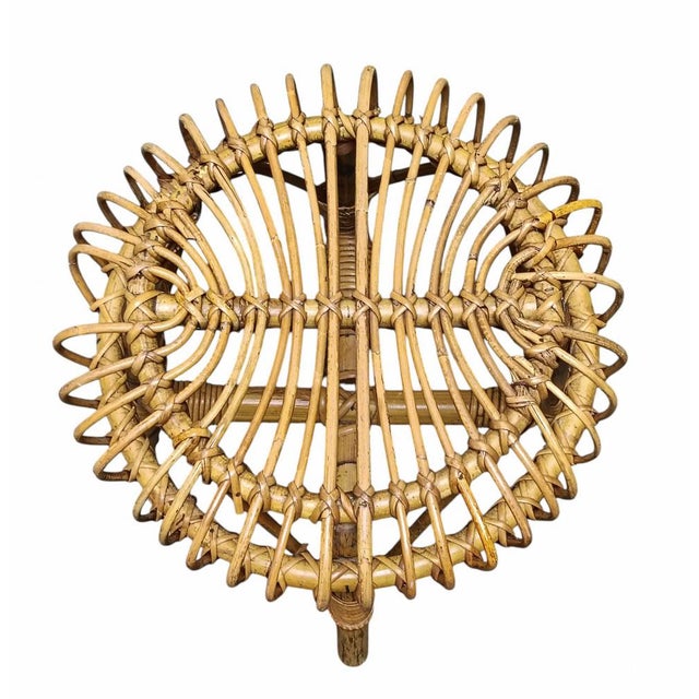 Franco Albini Bamboo and Rattan Circular Stool attributed to Franco Albini, Italy, 1960s For Sale - Image 4 of 8