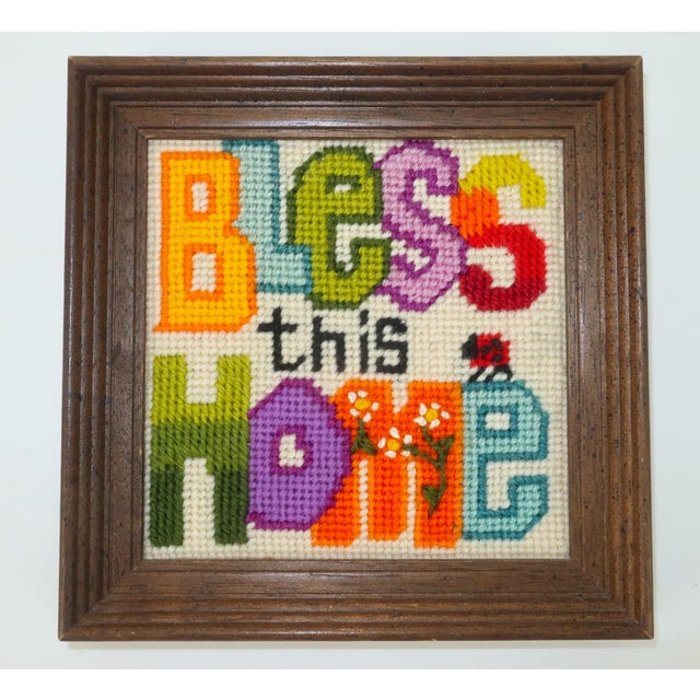 Framed Vintage 'Love' & 'Bless This Home' Needlepoints, a Pair For Sale In Atlanta - Image 6 of 11