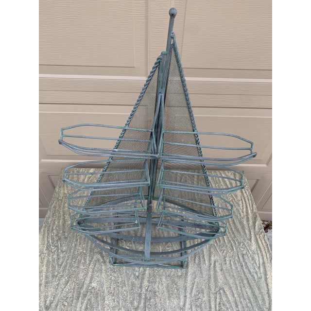 Vintage Nautical Wrought Iron Green Sail Boat Wine Rack For Sale - Image 9 of 10