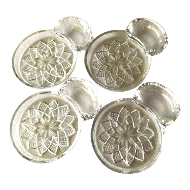 Vintage Mid-Century Modern Molded Glass Ashtray/Coaster Combo Set Atomic Starburst Multi Use - Set of 4 For Sale