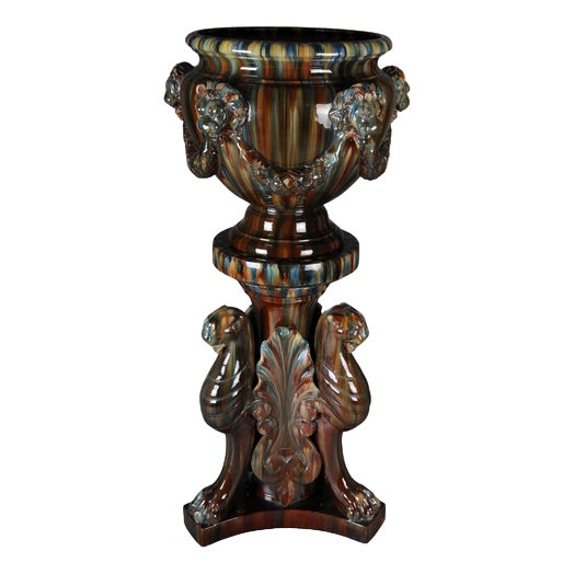 French Majolica Flower Vase by Clement Massier For Sale