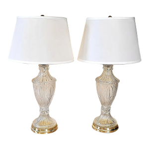 Hollywood Regency Cut Glass & Brass Table Lamps – a Pair