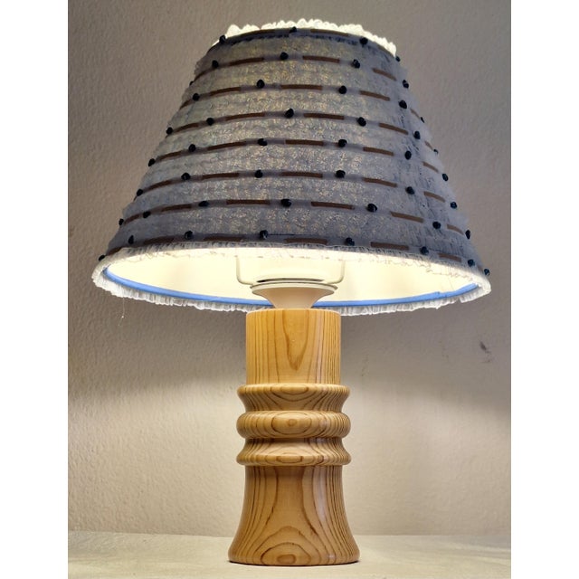 1970s Vintage Table Lamp with Turned Pine Wood Base and Shade by Lamplove, 1970s For Sale - Image 5 of 9