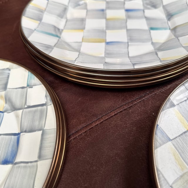 Mackenzie Childs Enamelware Sterling Check Dinnerware, Set of Twenty-Six For Sale - Image 11 of 12