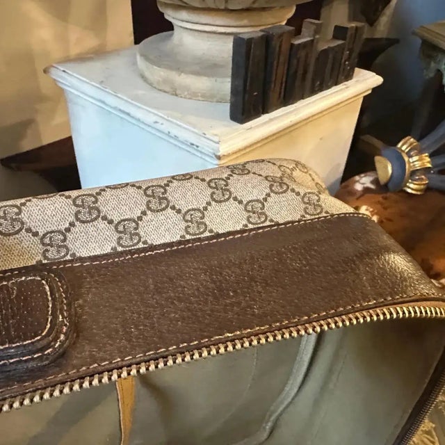 Textile Vintage 1980s Gucci Iconic Gg Monogram Suitcase With Web Stripe For Sale - Image 7 of 13