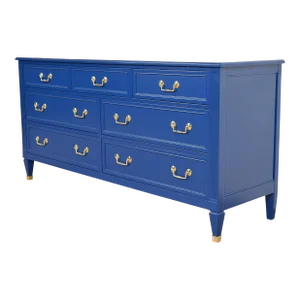Kindel Furniture French Regency Louis XVI Blue Lacquered Dresser, Newly Refinished